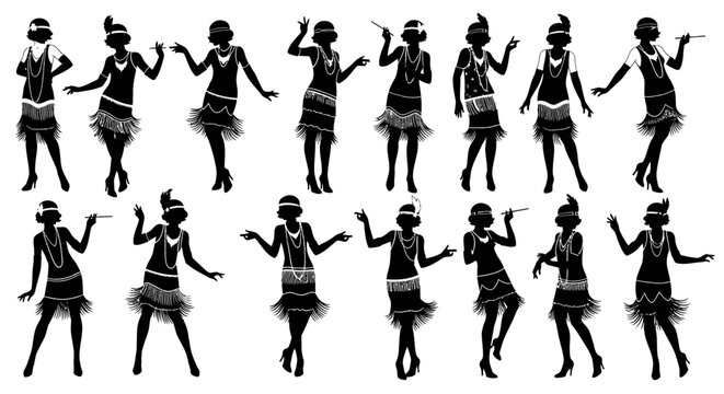 Collection of flapper dance poses illustrations.
