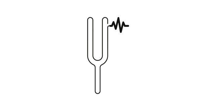 Tuning Fork Continuous Line Drawing With Sound Wave Minimal Monoline Vector Illustration