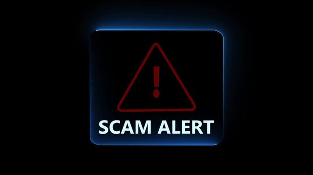 Scam alerts cybersecurity concepts on the transparent background. Fraud alerts with icons indicating online threats and cybersecurity unknown persons suspicious scammers fraud. HD motion video ..