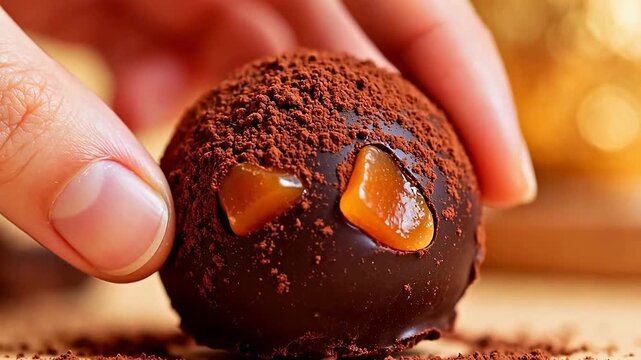 Chocolate truffle with fruit pieces