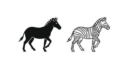 Fototapeta premium Zebra vs Horse: Unique Black and White Animal Designs Vector