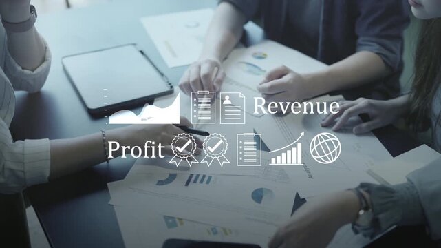 Financial profit and revenue business growth. Digital data analysis chart, global market success strategy, certified corporate quality management, and economic investment planning concept.