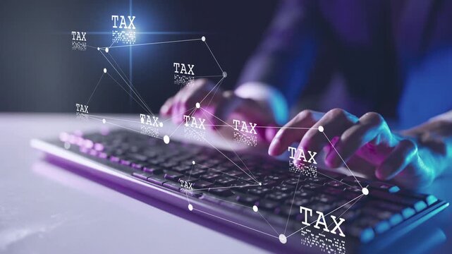 Digital tax filing Tax return financial planning analyzing  data revenue deductions filing income tax online payment mobile app computer technology. Business tax management economy 