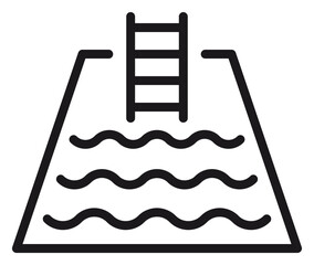 Swimming pool vector icon with ladder and wavy water lines, minimalist black silhouette illustration of a pool for sports, leisure, summer vacation, and swimming concepts, scalable graphic design. © MDRakibul