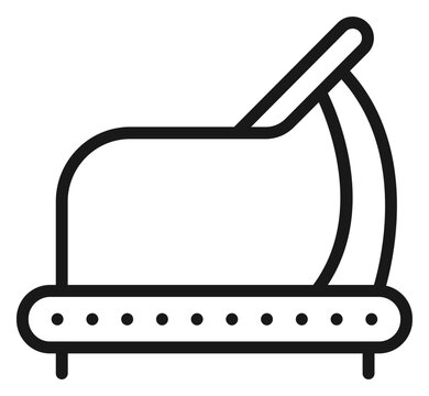 Minimalist black line art treadmill vector icon illustration for fitness, gym, and health concepts. Clean scalable symbol of a running machine exercise equipment isolated on white background.