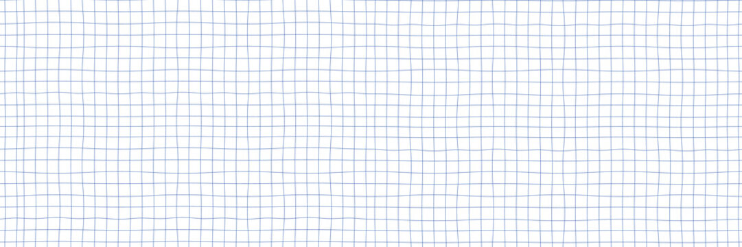 Grid Line Hand Drawn Pattern. Notebook Paper Checkered Texture. School Background with Blue and White Doodle Squares.