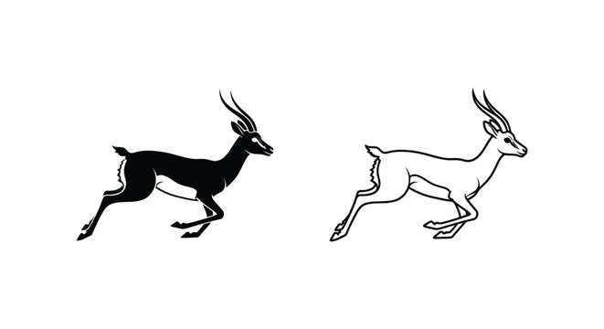 Antelope Running Silhouettes: Stylish Animal Art Design Vector