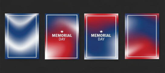Memorial Day Background Collection with Patriotic Red White Blue Gradient Frames Minimal Elegant Banner Templates for USA Holiday Remembrance Design © MST-Studio