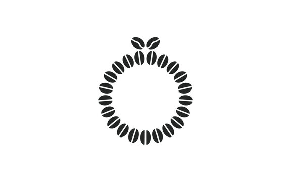 A circular wreath composed of many coffee beans in black silhouette