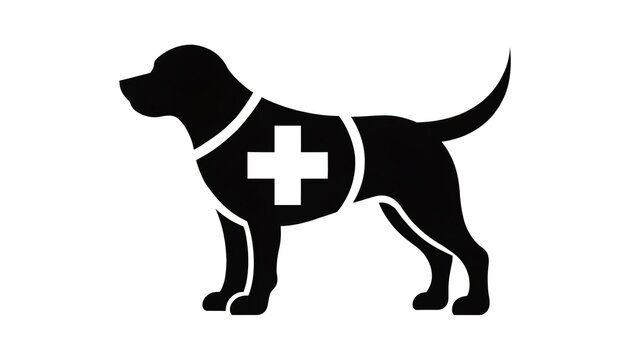 black dog with medical cross on vest