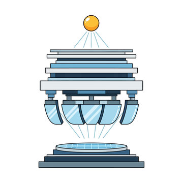 Futuristic Energy Generator Tower with Radiant Sun Orb and Grid Platform