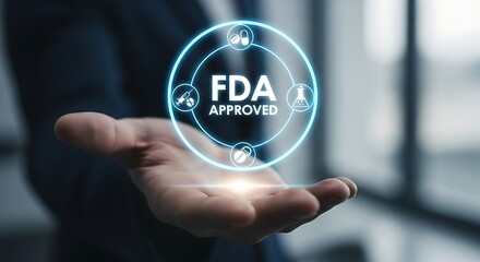 Obraz premium Businessman hand showing a futuristic FDA approved healthcare regulatory concept