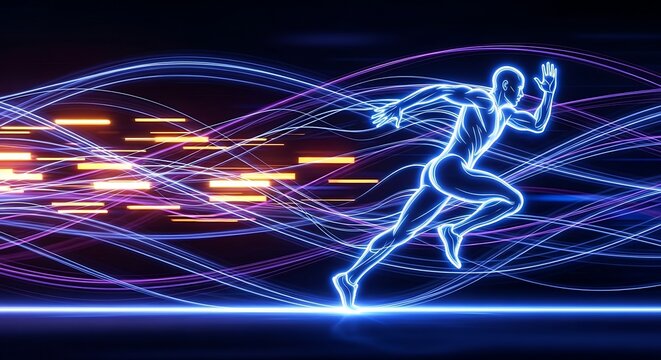 neon runner speed motion visualization with light trails