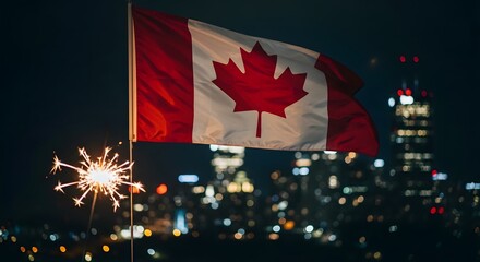 Obraz premium Canada day 2026 celebrations canadian flag waving with fireworks display