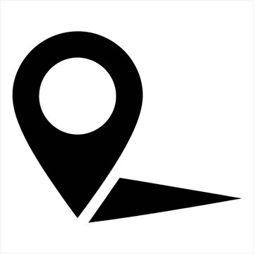 Location pin icon marks a specific geographical point on a map in this bold black and white graphic design element.