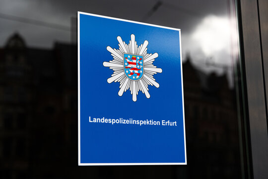 erfurt, thuringia, germany - 31 03 2026: a sign of erfurt city police in germany