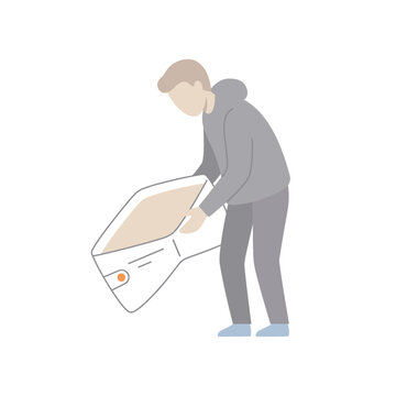 A man looking into a giant empty wallet representing financial struggle and poverty.