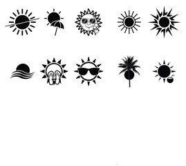 Fototapeta premium Summer sun icons bright designs for vacation heat and sunny days
