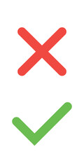 Obraz premium Thin line check mark icons. Green tick and red cross checkmarks flat line icons set. Vector illustration isolated on white background