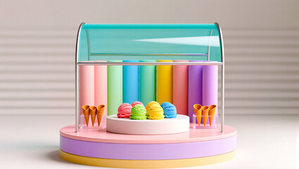 Fototapeta premium Pastel Ice Cream Scoops Display with Cones