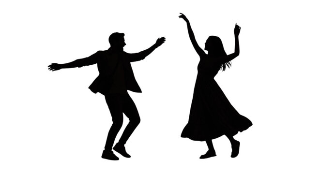 A man and woman dancing together in a lively pose isolated on transparent background, Vector