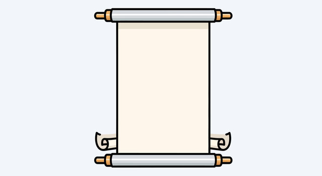 A blank, light-colored scroll with silver and gold rods on a white background