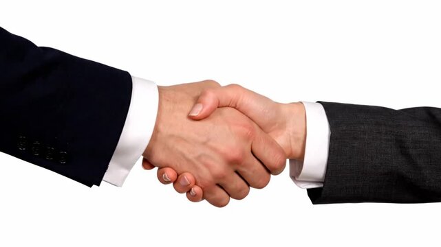 Close-up of two business people shaking hands, isolated on white background