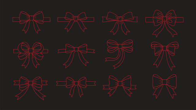 Red bow icons, vector bow graphics, ribbon bow illustrations, 12 red bow designs