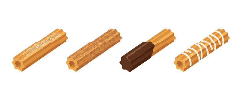 churro flat color isometric vector
