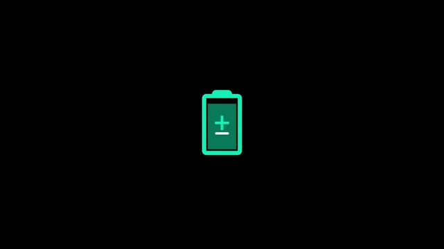 battery charging animation. plus and minus sign on batteries