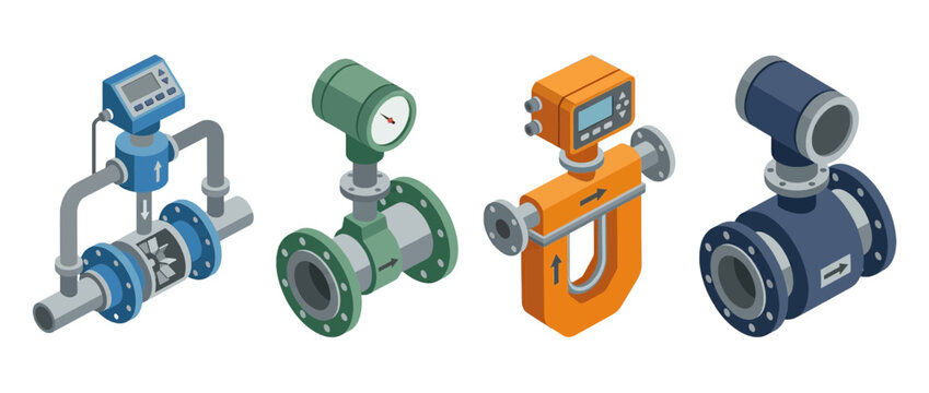 flow meter flat color isometric vector