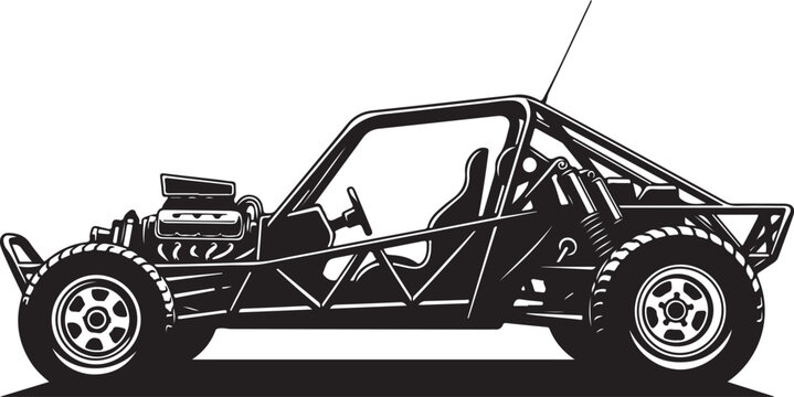 Black and white dune buggy vector, off-road vehicle illustration, side view, automotive design element