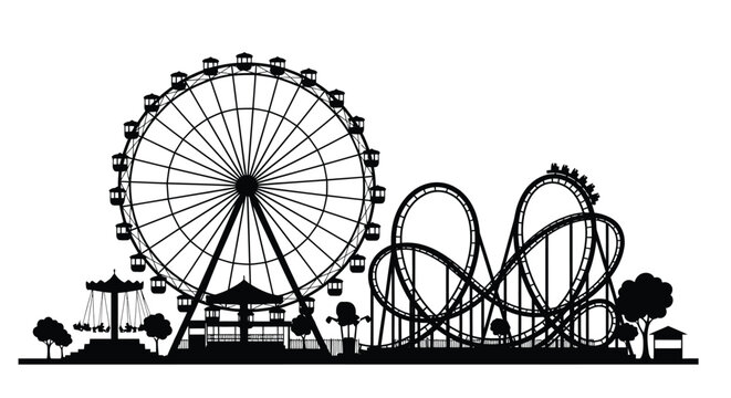 Amusement park silhouette featuring a ferris wheel and rollercoaster