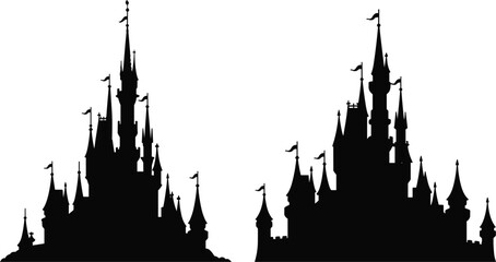 Fantasy castle silhouettes set fairytale palace towers magical kingdom vector illustration isolated © MASUMA