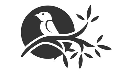 Silhouette of a bird on a branch in a circle with black © Sadia