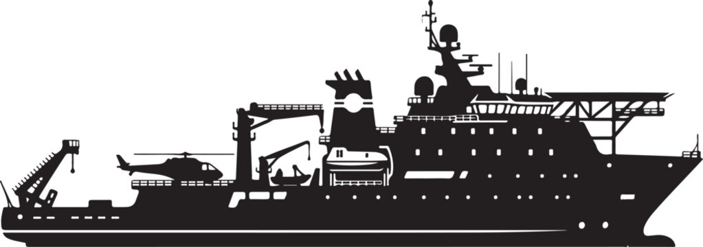 Black silhouette warship, naval vessel, military ship, vector icon