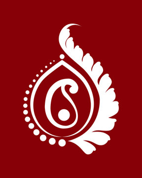 White ornamental design on deep red background. Elegant curves swirl in traditional style. Floral motif flows with graceful motion. Perfect for cultural or decorative projects