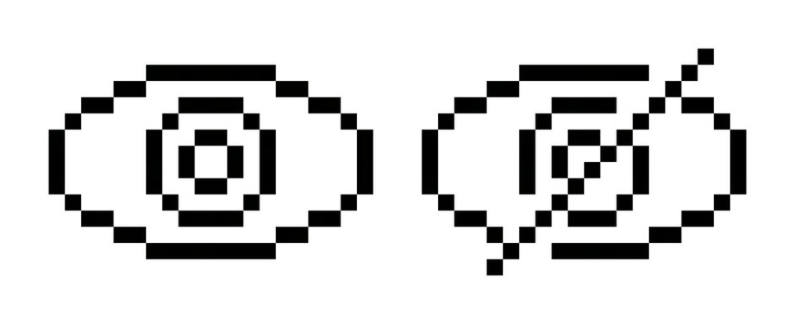 A set of eyes in linear pixel art, one normal and one blocked