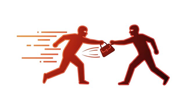 Two silhouetted men fighting over a briefcase in a dynamic motion.