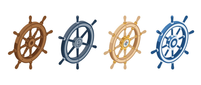 ship wheel flat color isometric vector