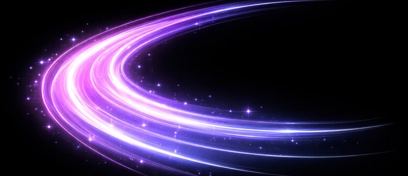 Purple pink light streak glow wave curved motion effect png overlay element