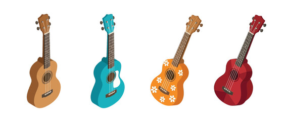 Naklejka premium ukulele flat color isometric vector