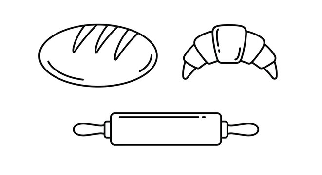 Vector illustration of bread croissant and rolling pin for baking, Generative AI.
