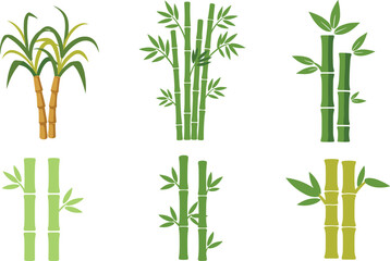 Naklejka premium Illustrations of Bamboo Plants in Various Shades of Green for Nature, Gardening, and Asian-Inspired Design Projects
