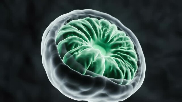 Mitochondrion rotating, showing cellular structure, slow motion