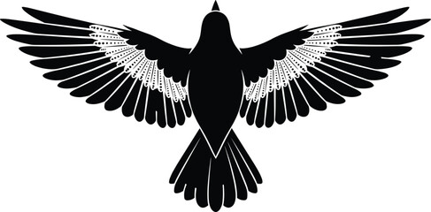 Fototapeta premium Flying bird silhouette with spread wings detailed feather vector illustration wildlife icon isolated black and white design element