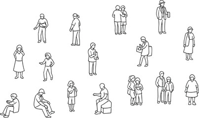 People line art set showing diverse characters in daily activities, vector illustration of human figures isolated on clean background for social design © boishakhisarker