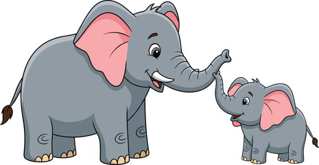 Cute elephant family vector illustration featuring mother and baby elephants touching trunks cartoon wildlife animals isolated design © Kharshad Creative