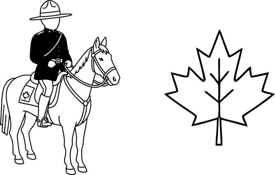 Iconic canadian symbols a royal canadian mounted police officer and a maple leaf illustration