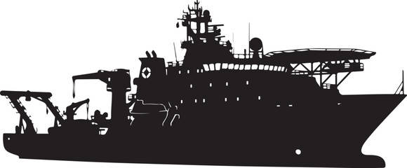Obraz premium Black silhouette warship, military vessel, naval ship, vector illustration